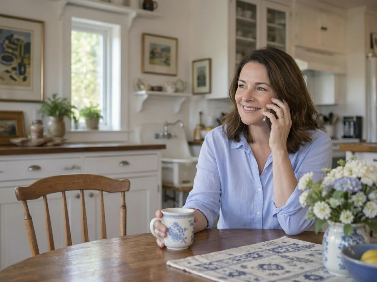 Susan on the phone at home