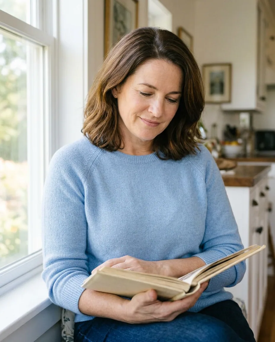 Susan looking through a family album
