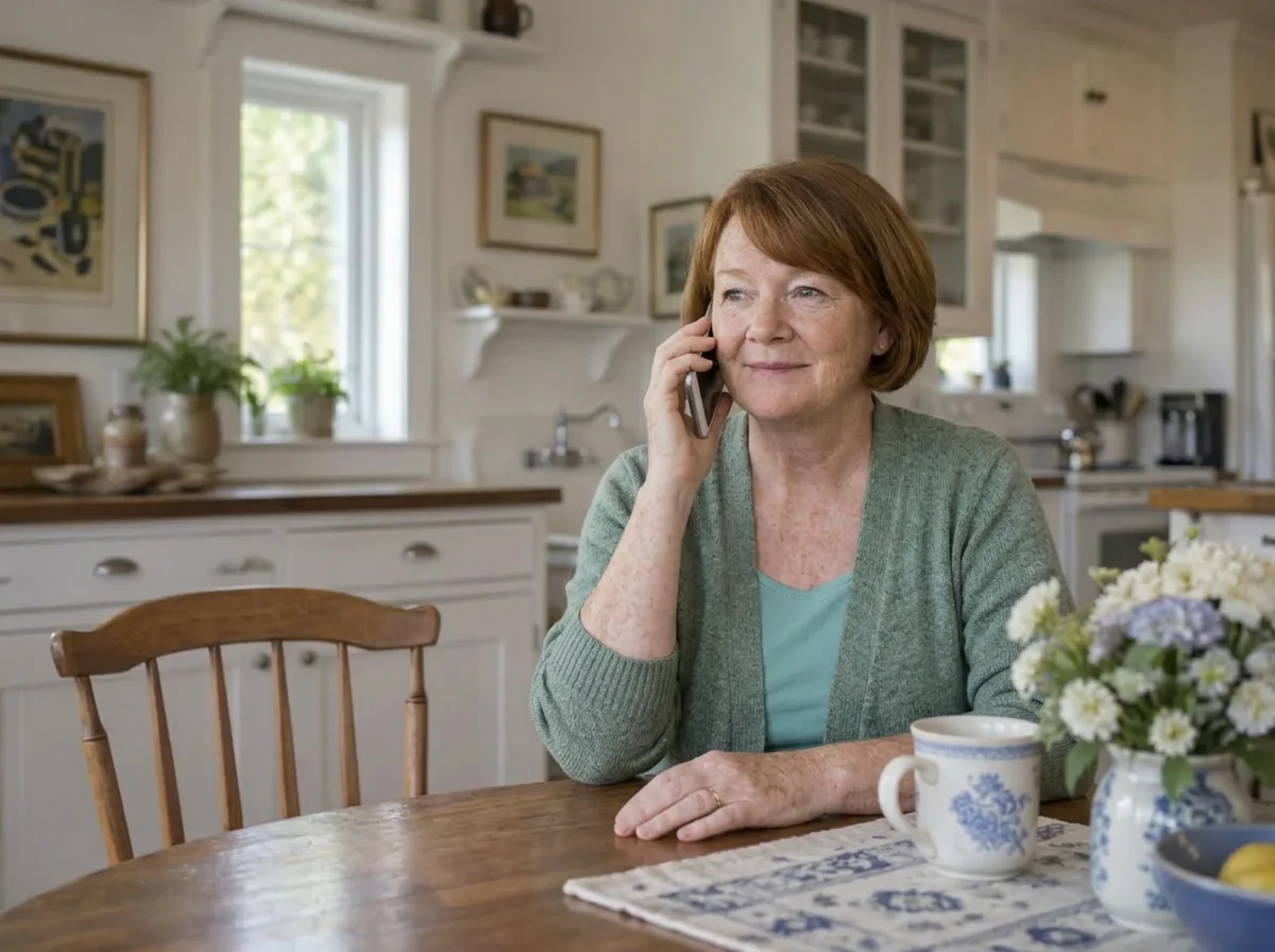 Linda making a phone call at home
