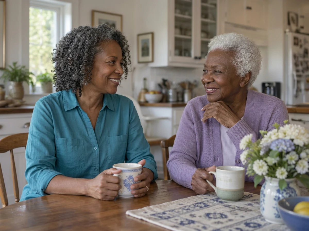 Patricia and Ruth enjoying tea together